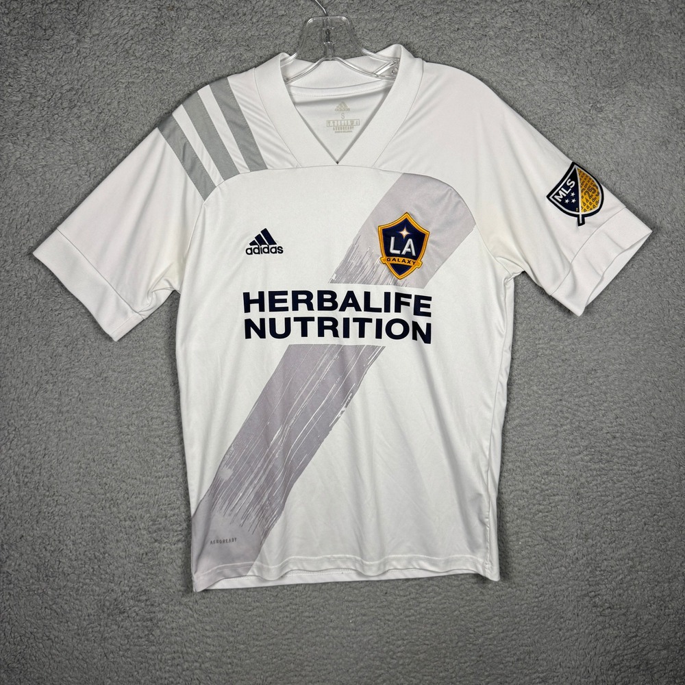 Adidas LA Galaxy MLS Soccer Jersey White Silver Mens Small Herbalife Sash